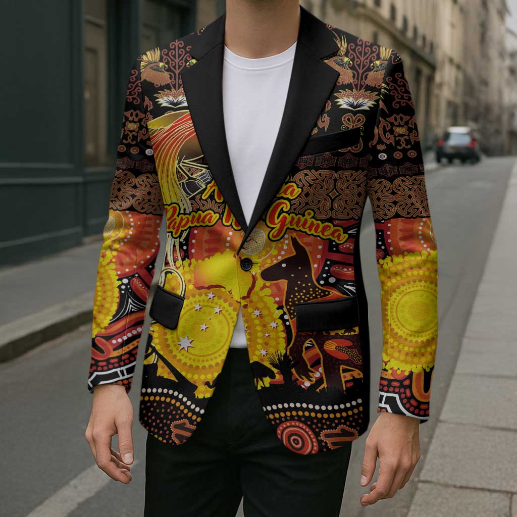 Personalized Australia and Papua New Guinea Together Blazer Kangaroo Aboriginal Art and Bird-of-paradise Oro Tribal Motifs - Aussie Hoodie