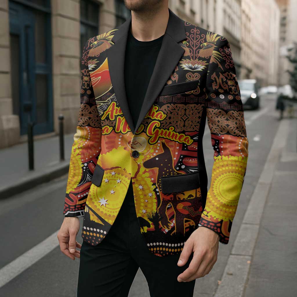 Personalized Australia and Papua New Guinea Together Blazer Kangaroo Aboriginal Art and Bird-of-paradise Oro Tribal Motifs - Aussie Hoodie