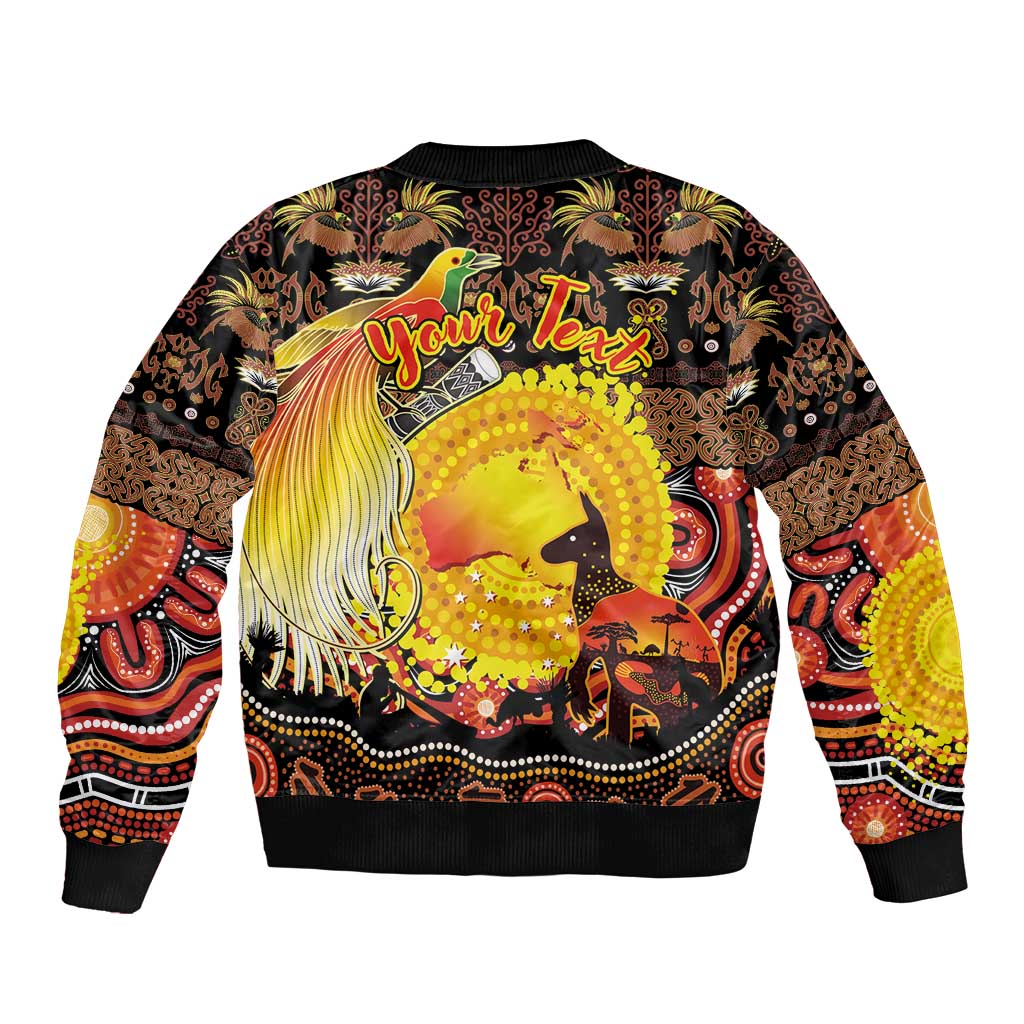 Personalized Australia and Papua New Guinea Together Bomber Jacket Kangaroo Aboriginal Art and Bird-of-paradise Oro Tribal Motifs - Aussie Hoodie
