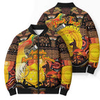 Personalized Australia and Papua New Guinea Together Bomber Puffer Jacket Kangaroo Aboriginal Art and Bird-of-paradise Oro Tribal Motifs - Aussie Hoodie