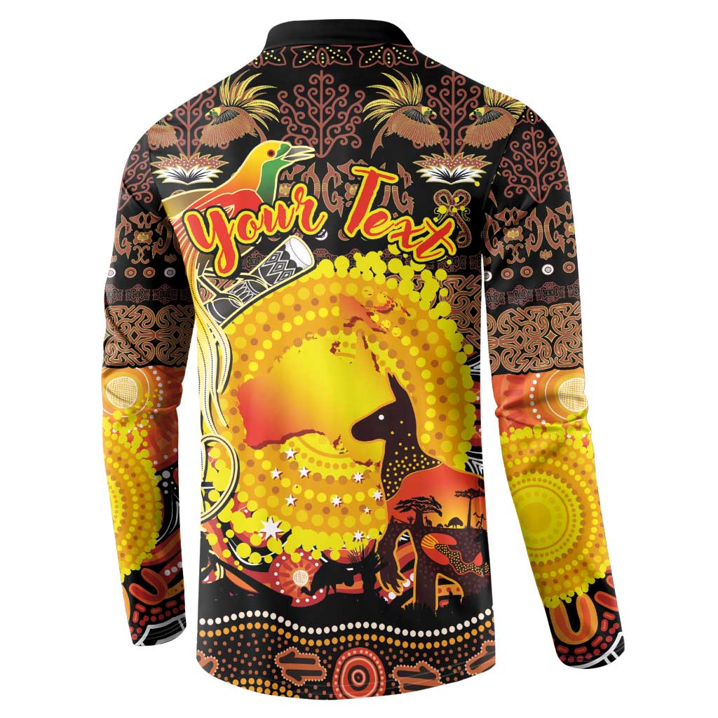 Personalized Australia and Papua New Guinea Together Button Sweatshirt Kangaroo Aboriginal Art and Bird-of-paradise Oro Tribal Motifs - Aussie Hoodie