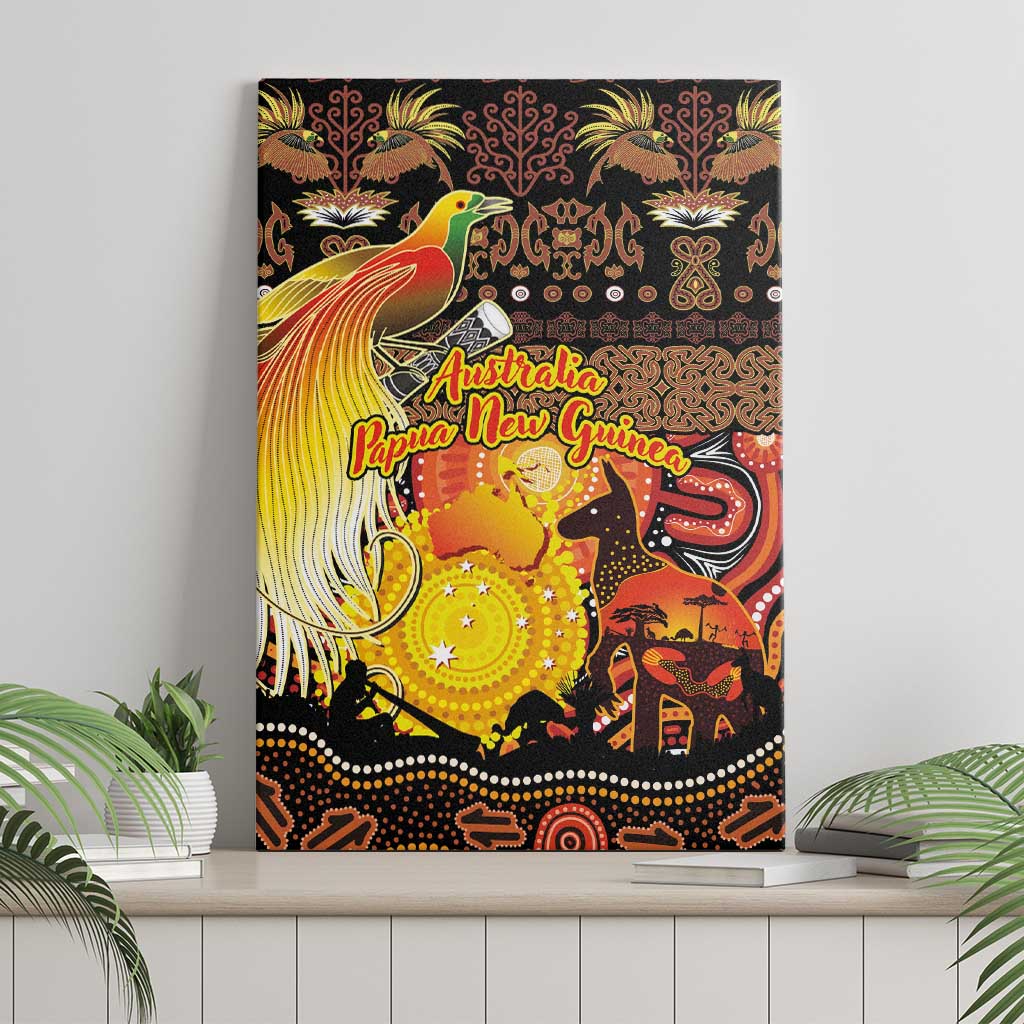Australia and Papua New Guinea Together Canvas Wall Art Kangaroo Aboriginal Art and Bird-of-paradise Oro Tribal Motifs - Aussie Hoodie