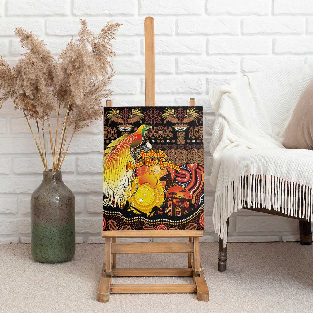 Australia and Papua New Guinea Together Canvas Wall Art Kangaroo Aboriginal Art and Bird-of-paradise Oro Tribal Motifs - Aussie Hoodie