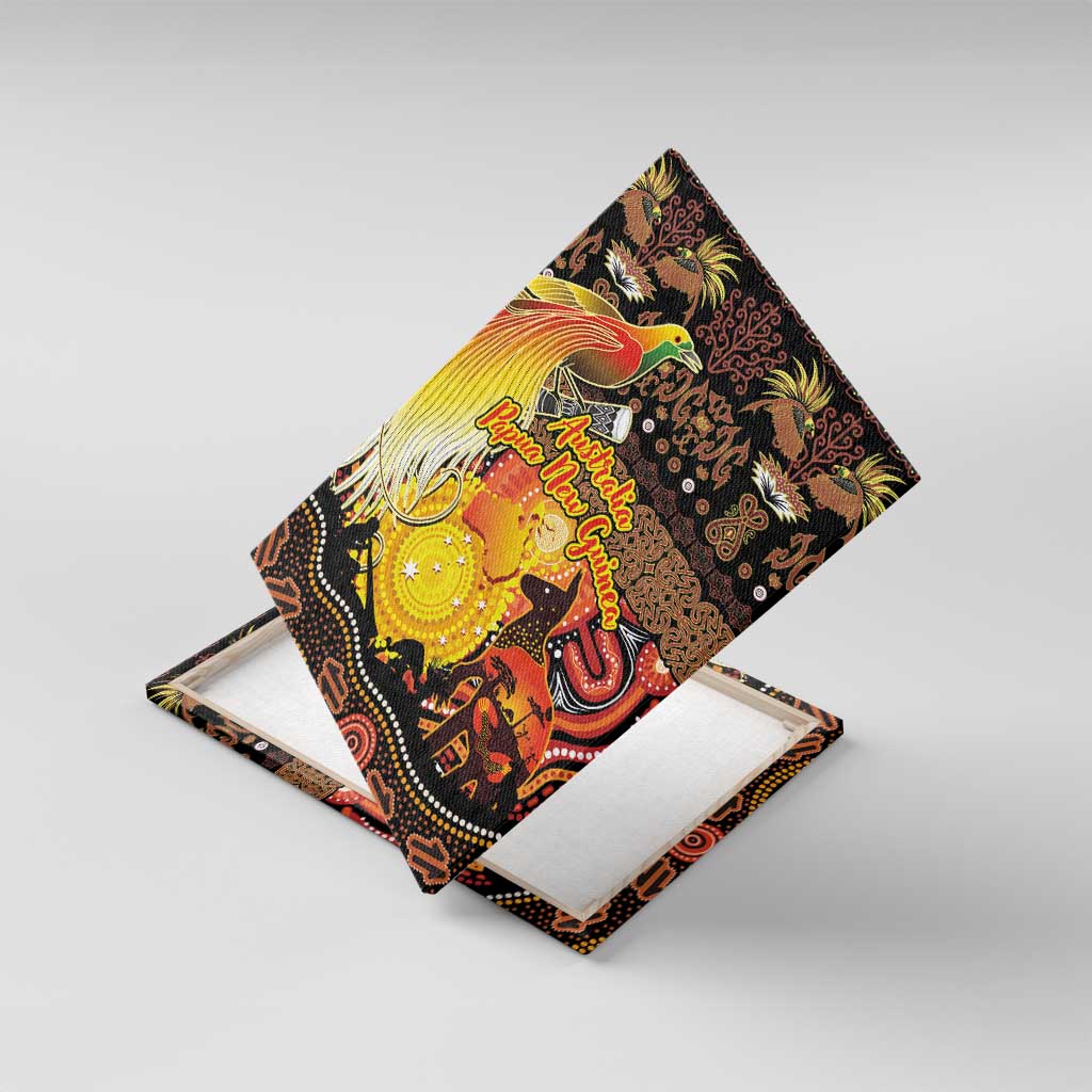 Australia and Papua New Guinea Together Canvas Wall Art Kangaroo Aboriginal Art and Bird-of-paradise Oro Tribal Motifs - Aussie Hoodie