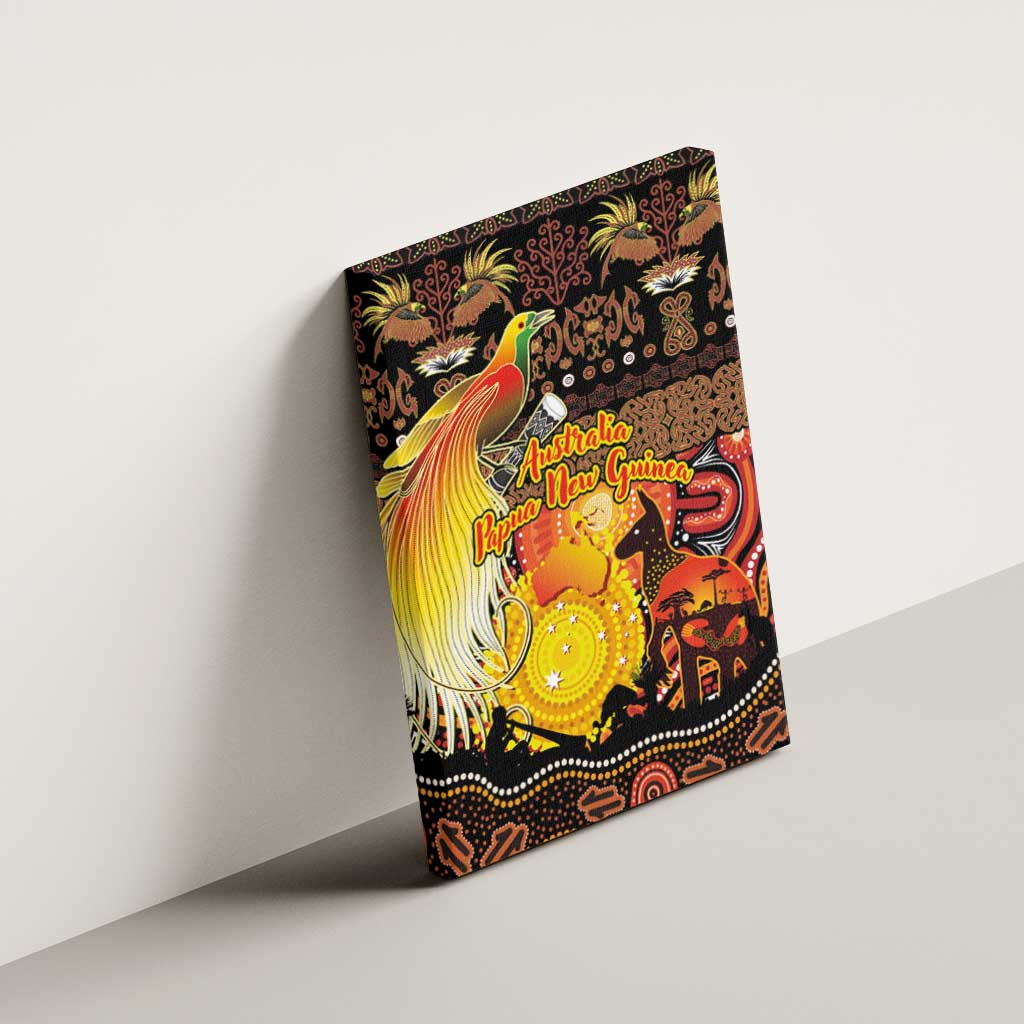 Australia and Papua New Guinea Together Canvas Wall Art Kangaroo Aboriginal Art and Bird-of-paradise Oro Tribal Motifs - Aussie Hoodie