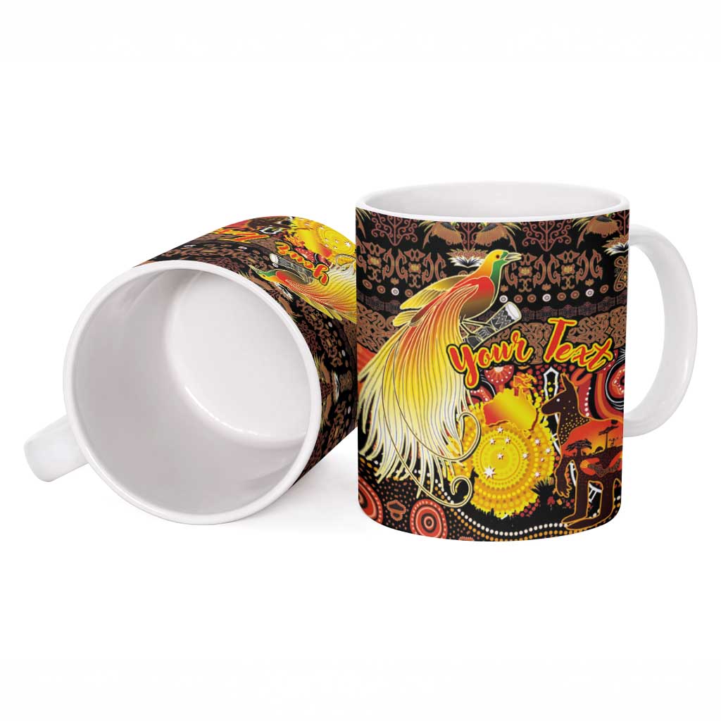 Personalized Australia and Papua New Guinea Together Ceramic Mug Kangaroo Aboriginal Art and Bird-of-paradise Oro Tribal Motifs - Aussie Hoodie