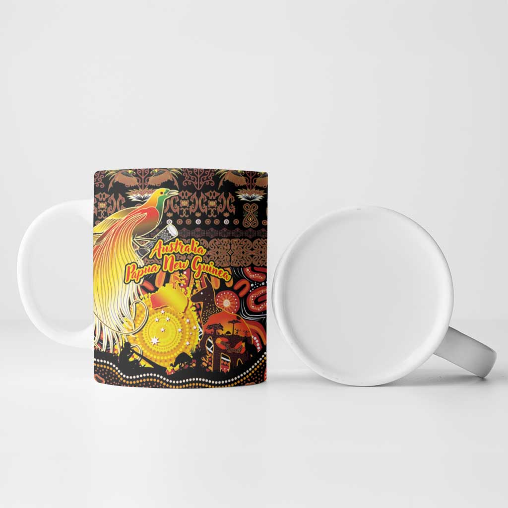 Personalized Australia and Papua New Guinea Together Ceramic Mug Kangaroo Aboriginal Art and Bird-of-paradise Oro Tribal Motifs - Aussie Hoodie