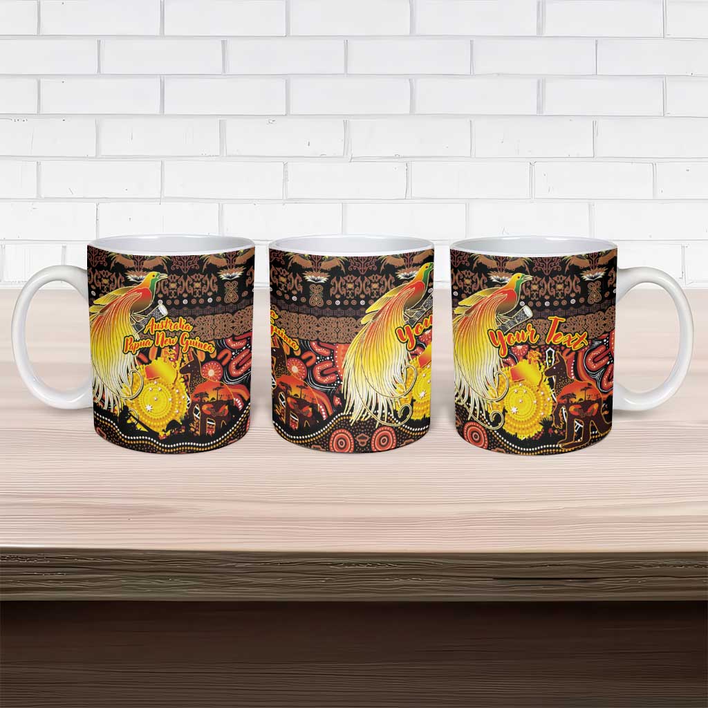 Personalized Australia and Papua New Guinea Together Ceramic Mug Kangaroo Aboriginal Art and Bird-of-paradise Oro Tribal Motifs - Aussie Hoodie