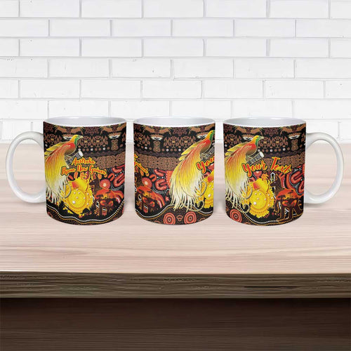 Personalized Australia and Papua New Guinea Together Ceramic Mug Kangaroo Aboriginal Art and Bird-of-paradise Oro Tribal Motifs - Aussie Hoodie