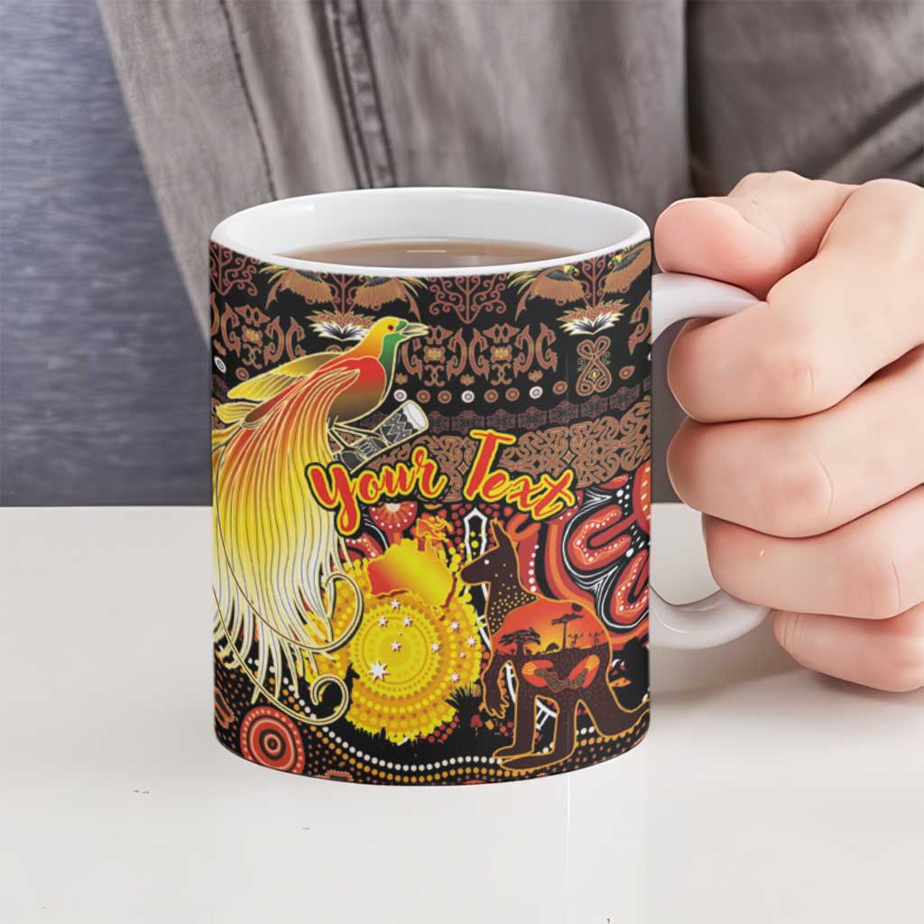 Personalized Australia and Papua New Guinea Together Ceramic Mug Kangaroo Aboriginal Art and Bird-of-paradise Oro Tribal Motifs - Aussie Hoodie