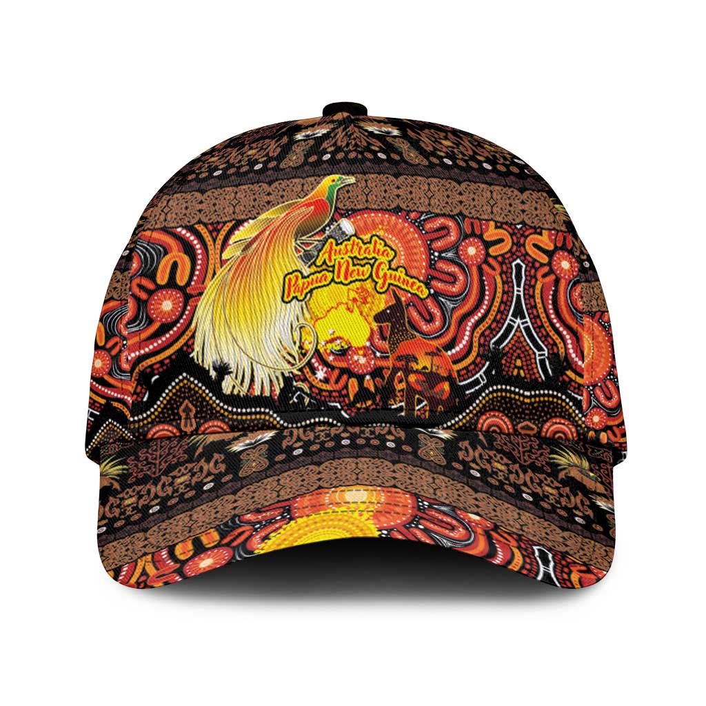 Australia and Papua New Guinea Together Classic Cap Kangaroo Aboriginal Art and Bird-of-paradise with Oro Tribal Motifs - Aussie Hoodie