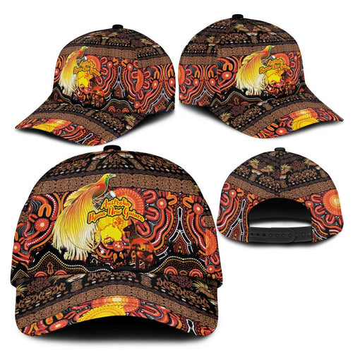 Australia and Papua New Guinea Together Classic Cap Kangaroo Aboriginal Art and Bird-of-paradise with Oro Tribal Motifs - Aussie Hoodie