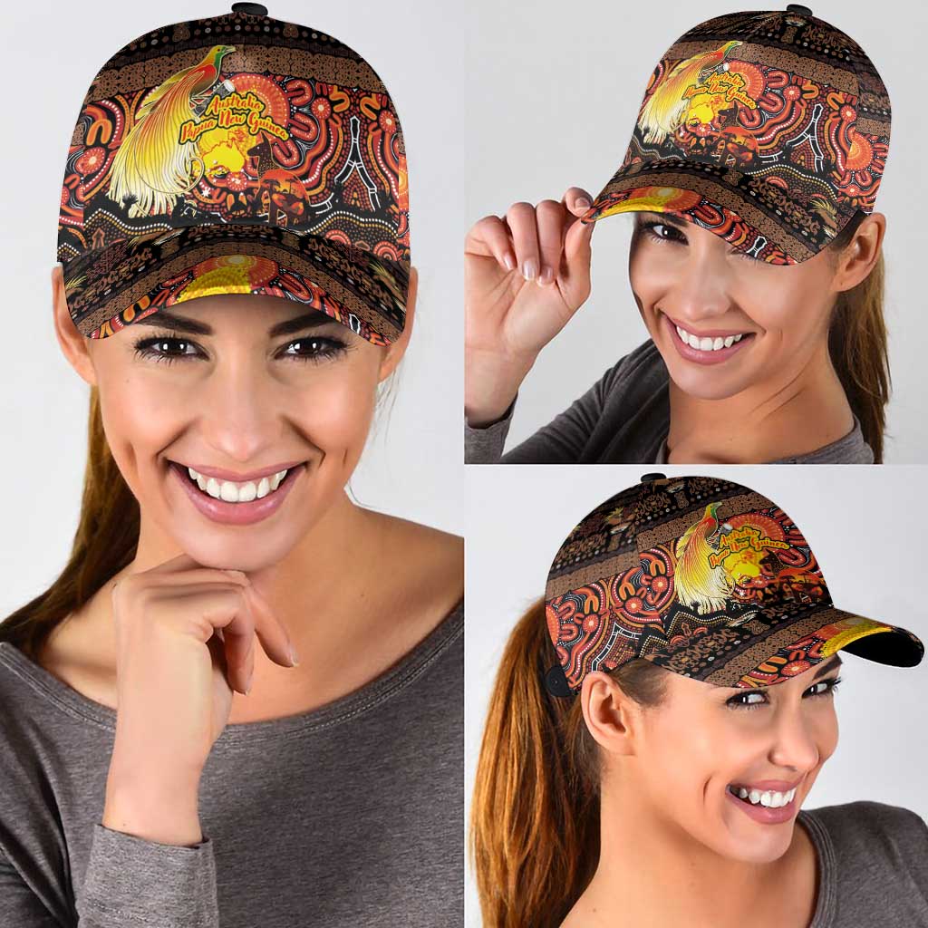 Australia and Papua New Guinea Together Classic Cap Kangaroo Aboriginal Art and Bird-of-paradise with Oro Tribal Motifs - Aussie Hoodie