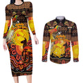 Personalized Australia and Papua New Guinea Together Couples Matching Long Sleeve Bodycon Dress and Long Sleeve Button Shirt Kangaroo Aboriginal Art and Bird-of-paradise Oro Tribal Motifs - Aussie Hoodie