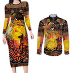 Personalized Australia and Papua New Guinea Together Couples Matching Long Sleeve Bodycon Dress and Long Sleeve Button Shirt Kangaroo Aboriginal Art and Bird-of-paradise Oro Tribal Motifs - Aussie Hoodie