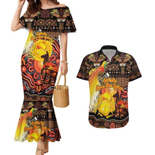 Personalized Australia and Papua New Guinea Together Couples Matching Mermaid Dress and Hawaiian Shirt Kangaroo Aboriginal Art and Bird-of-paradise Oro Tribal Motifs - Aussie Hoodie
