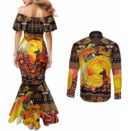 Personalized Australia and Papua New Guinea Together Couples Matching Mermaid Dress and Long Sleeve Button Shirt Kangaroo Aboriginal Art and Bird-of-paradise Oro Tribal Motifs - Aussie Hoodie