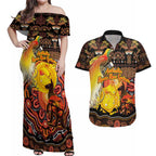 Personalized Australia and Papua New Guinea Together Couples Matching Off Shoulder Maxi Dress and Hawaiian Shirt Kangaroo Aboriginal Art and Bird-of-paradise Oro Tribal Motifs - Aussie Hoodie