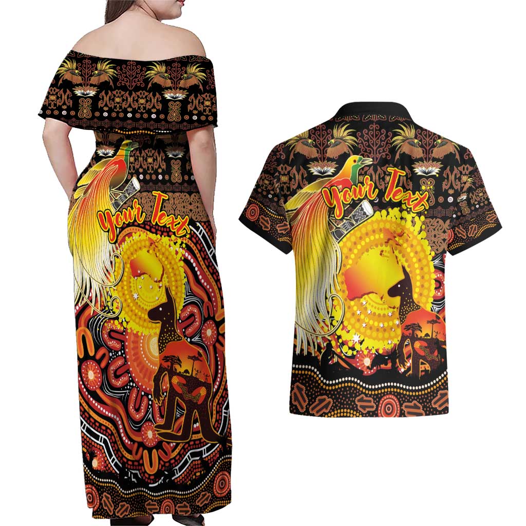 Personalized Australia and Papua New Guinea Together Couples Matching Off Shoulder Maxi Dress and Hawaiian Shirt Kangaroo Aboriginal Art and Bird-of-paradise Oro Tribal Motifs - Aussie Hoodie