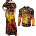 Personalized Australia and Papua New Guinea Together Couples Matching Off Shoulder Maxi Dress and Long Sleeve Button Shirt Kangaroo Aboriginal Art and Bird-of-paradise Oro Tribal Motifs - Aussie Hoodie