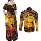 Personalized Australia and Papua New Guinea Together Couples Matching Off Shoulder Maxi Dress and Long Sleeve Button Shirt Kangaroo Aboriginal Art and Bird-of-paradise Oro Tribal Motifs - Aussie Hoodie