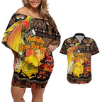 Personalized Australia and Papua New Guinea Together Couples Matching Off Shoulder Short Dress and Hawaiian Shirt Kangaroo Aboriginal Art and Bird-of-paradise Oro Tribal Motifs - Aussie Hoodie