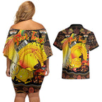 Personalized Australia and Papua New Guinea Together Couples Matching Off Shoulder Short Dress and Hawaiian Shirt Kangaroo Aboriginal Art and Bird-of-paradise Oro Tribal Motifs - Aussie Hoodie