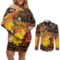 Personalized Australia and Papua New Guinea Together Couples Matching Off Shoulder Short Dress and Long Sleeve Button Shirt Kangaroo Aboriginal Art and Bird-of-paradise Oro Tribal Motifs - Aussie Hoodie