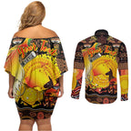 Personalized Australia and Papua New Guinea Together Couples Matching Off Shoulder Short Dress and Long Sleeve Button Shirt Kangaroo Aboriginal Art and Bird-of-paradise Oro Tribal Motifs - Aussie Hoodie