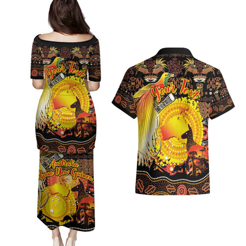Personalized Australia and Papua New Guinea Together Couples Matching Puletasi and Hawaiian Shirt Kangaroo Aboriginal Art and Bird-of-paradise Oro Tribal Motifs - Aussie Hoodie