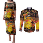 Personalized Australia and Papua New Guinea Together Couples Matching Puletasi and Long Sleeve Button Shirt Kangaroo Aboriginal Art and Bird-of-paradise Oro Tribal Motifs - Aussie Hoodie