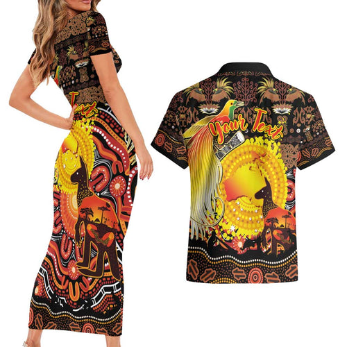 Personalized Australia and Papua New Guinea Together Couples Matching Short Sleeve Bodycon Dress and Hawaiian Shirt Kangaroo Aboriginal Art and Bird-of-paradise Oro Tribal Motifs - Aussie Hoodie