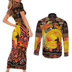 Personalized Australia and Papua New Guinea Together Couples Matching Short Sleeve Bodycon Dress and Long Sleeve Button Shirt Kangaroo Aboriginal Art and Bird-of-paradise Oro Tribal Motifs - Aussie Hoodie