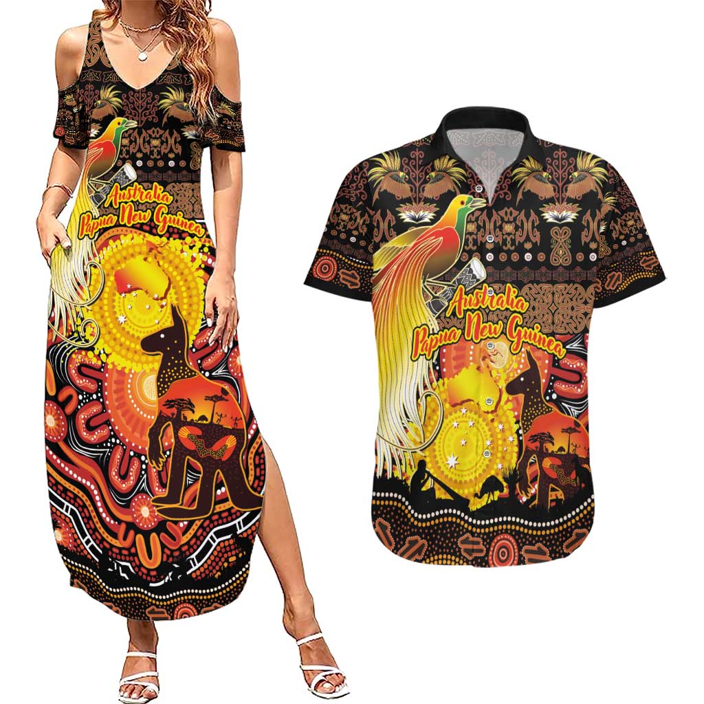 Personalized Australia and Papua New Guinea Together Couples Matching Summer Maxi Dress and Hawaiian Shirt Kangaroo Aboriginal Art and Bird-of-paradise Oro Tribal Motifs - Aussie Hoodie