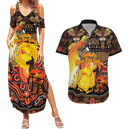 Personalized Australia and Papua New Guinea Together Couples Matching Summer Maxi Dress and Hawaiian Shirt Kangaroo Aboriginal Art and Bird-of-paradise Oro Tribal Motifs - Aussie Hoodie