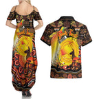 Personalized Australia and Papua New Guinea Together Couples Matching Summer Maxi Dress and Hawaiian Shirt Kangaroo Aboriginal Art and Bird-of-paradise Oro Tribal Motifs - Aussie Hoodie