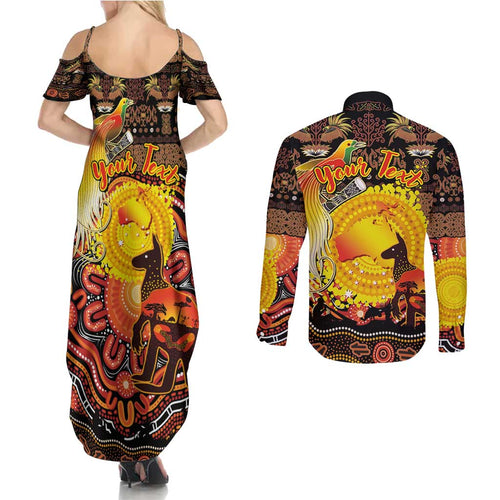Personalized Australia and Papua New Guinea Together Couples Matching Summer Maxi Dress and Long Sleeve Button Shirt Kangaroo Aboriginal Art and Bird-of-paradise Oro Tribal Motifs - Aussie Hoodie