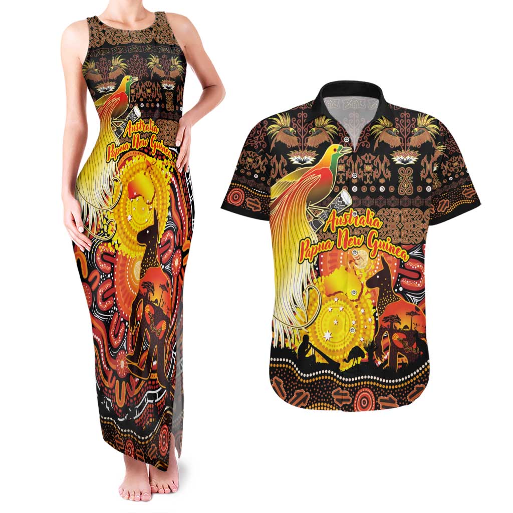 Personalized Australia and Papua New Guinea Together Couples Matching Tank Maxi Dress and Hawaiian Shirt Kangaroo Aboriginal Art and Bird-of-paradise Oro Tribal Motifs - Aussie Hoodie
