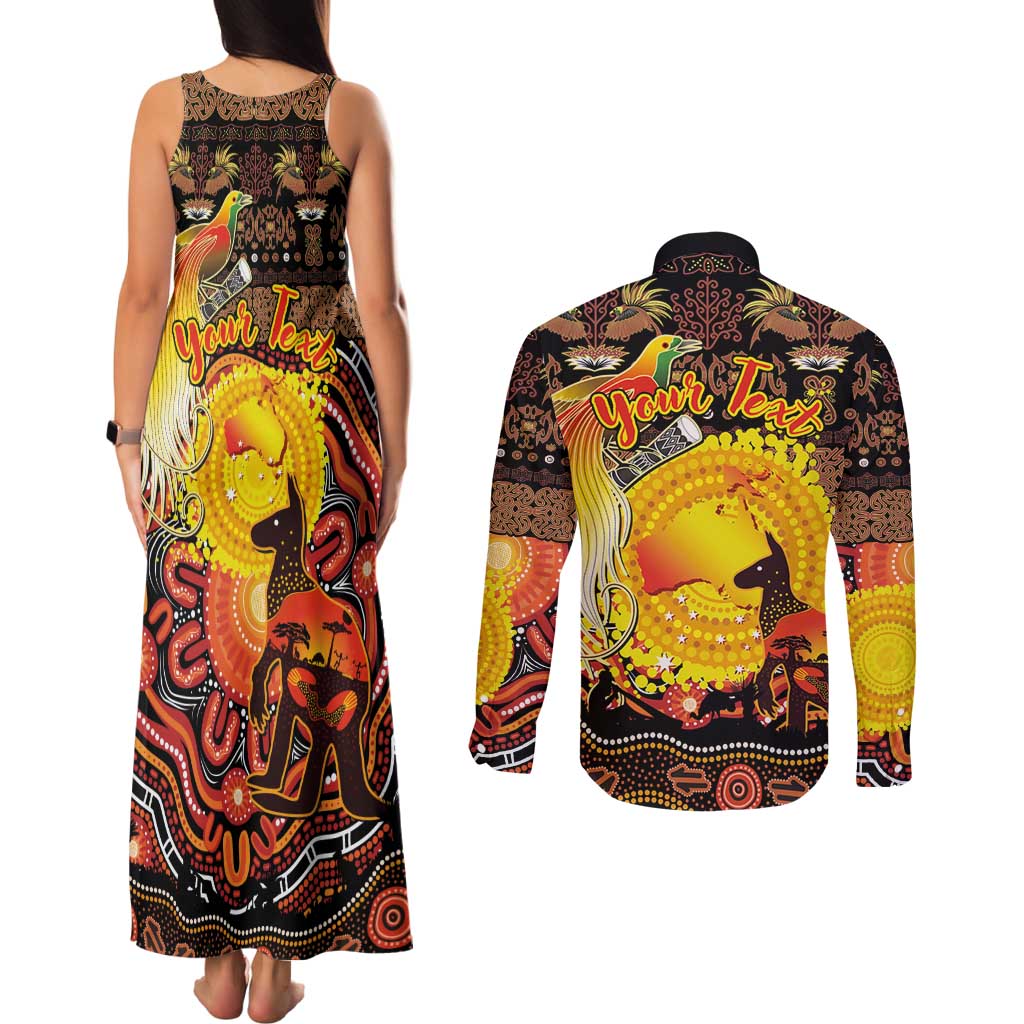 Personalized Australia and Papua New Guinea Together Couples Matching Tank Maxi Dress and Long Sleeve Button Shirt Kangaroo Aboriginal Art and Bird-of-paradise Oro Tribal Motifs - Aussie Hoodie
