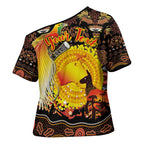 Personalized Australia and Papua New Guinea Together Cross Shoulder Shirt Kangaroo Aboriginal Art and Bird-of-paradise Oro Tribal Motifs - Aussie Hoodie