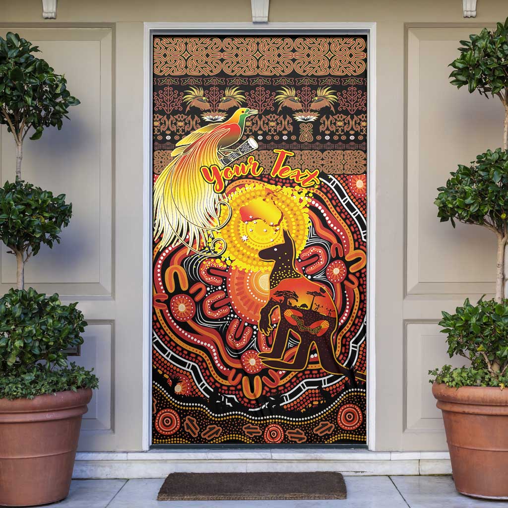 Personalized Australia and Papua New Guinea Together Door Cover Kangaroo Aboriginal Art and Bird-of-paradise Oro Tribal Motifs - Aussie Hoodie