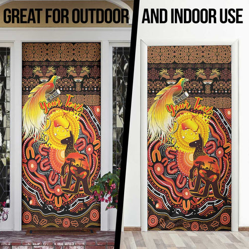Personalized Australia and Papua New Guinea Together Door Cover Kangaroo Aboriginal Art and Bird-of-paradise Oro Tribal Motifs - Aussie Hoodie