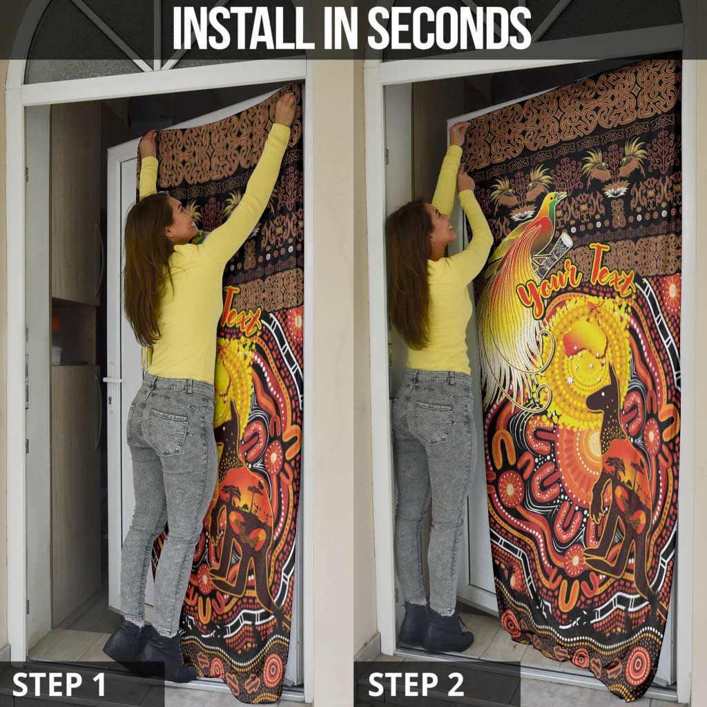 Personalized Australia and Papua New Guinea Together Door Cover Kangaroo Aboriginal Art and Bird-of-paradise Oro Tribal Motifs - Aussie Hoodie