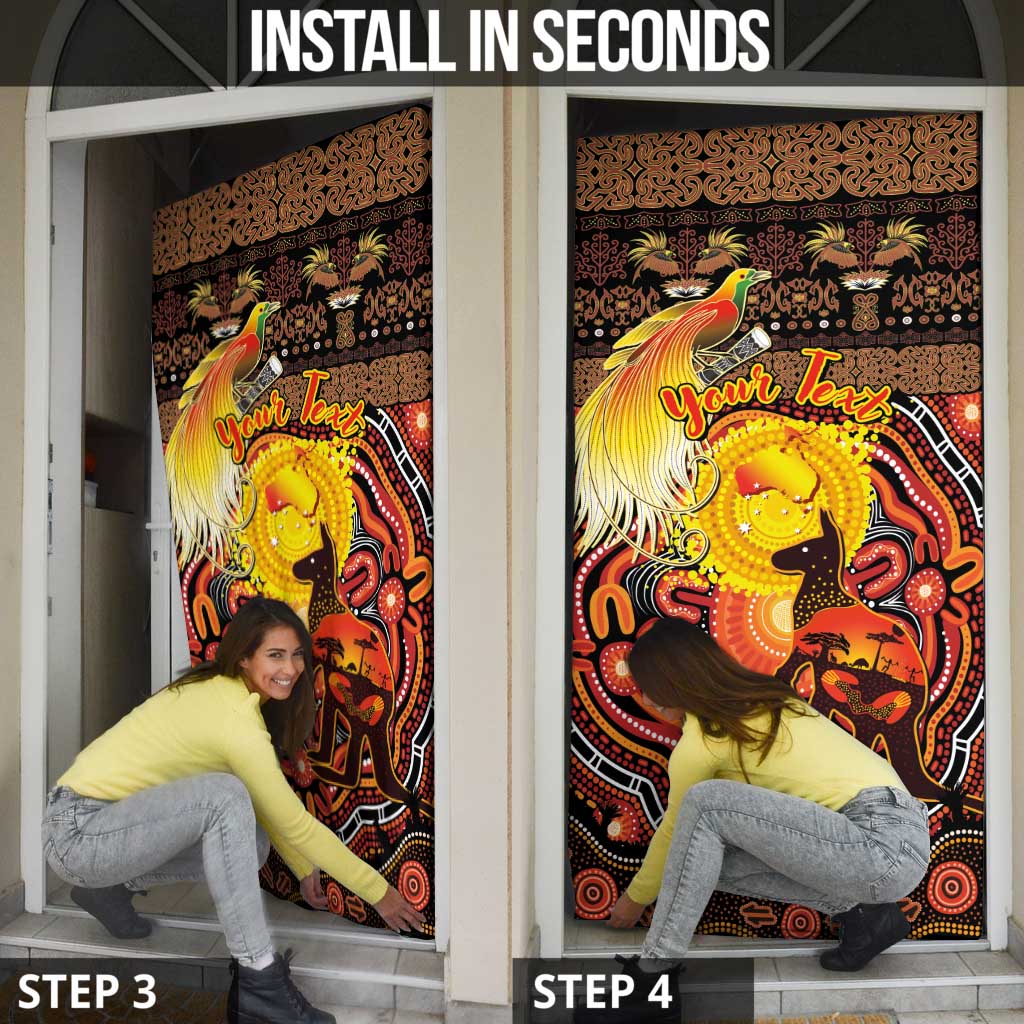 Personalized Australia and Papua New Guinea Together Door Cover Kangaroo Aboriginal Art and Bird-of-paradise Oro Tribal Motifs - Aussie Hoodie