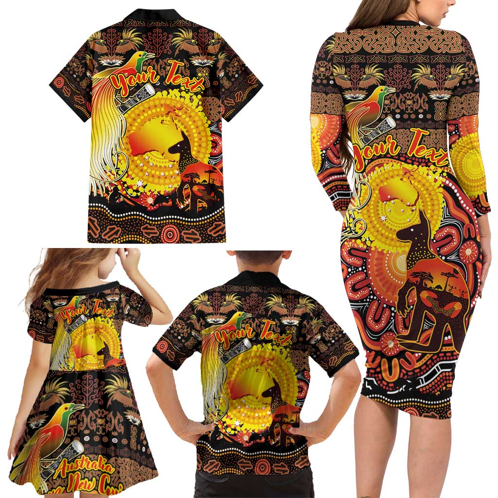 Personalized Australia and Papua New Guinea Together Family Matching Long Sleeve Bodycon Dress and Hawaiian Shirt Kangaroo Aboriginal Art and Bird-of-paradise Oro Tribal Motifs - Aussie Hoodie
