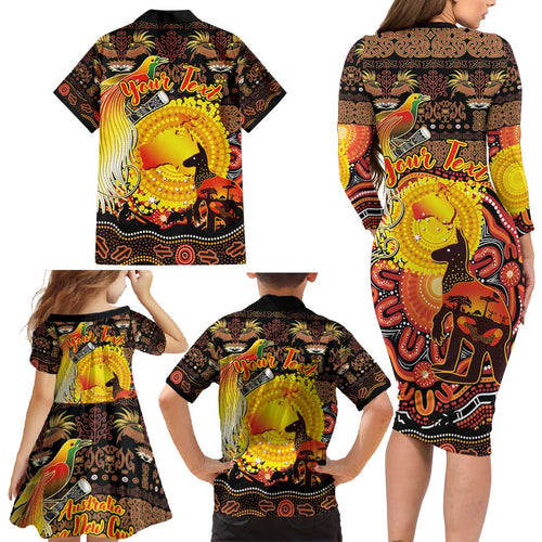 Personalized Australia and Papua New Guinea Together Family Matching Long Sleeve Bodycon Dress and Hawaiian Shirt Kangaroo Aboriginal Art and Bird-of-paradise Oro Tribal Motifs - Aussie Hoodie