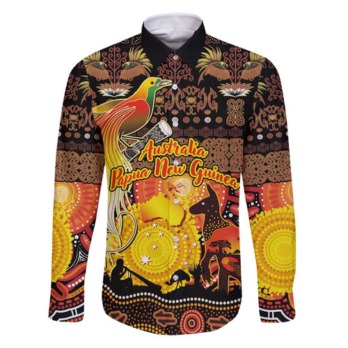 Personalized Australia and Papua New Guinea Together Family Matching Long Sleeve Bodycon Dress and Hawaiian Shirt Kangaroo Aboriginal Art and Bird-of-paradise Oro Tribal Motifs - Aussie Hoodie