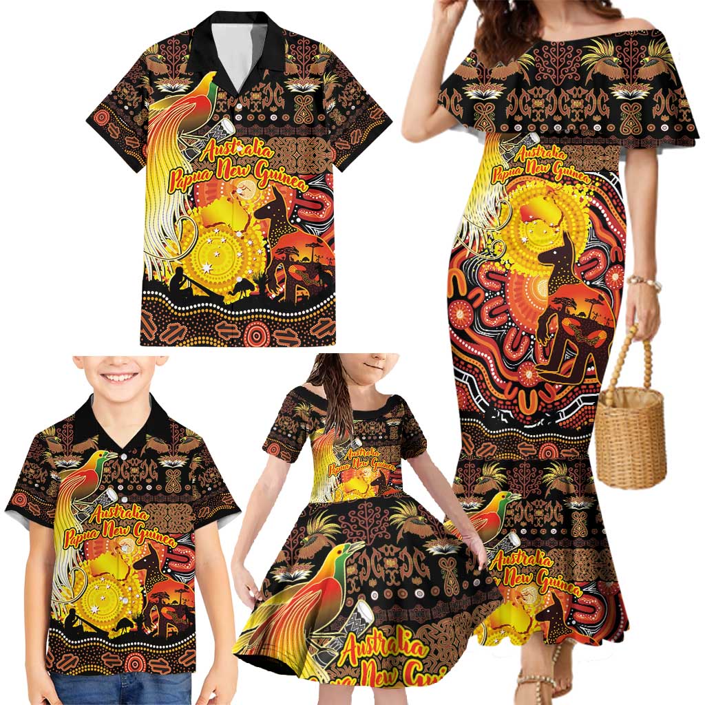 Personalized Australia and Papua New Guinea Together Family Matching Mermaid Dress and Hawaiian Shirt Kangaroo Aboriginal Art and Bird-of-paradise Oro Tribal Motifs - Aussie Hoodie