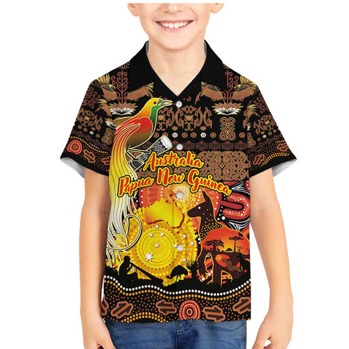 Personalized Australia and Papua New Guinea Together Family Matching Mermaid Dress and Hawaiian Shirt Kangaroo Aboriginal Art and Bird-of-paradise Oro Tribal Motifs - Aussie Hoodie