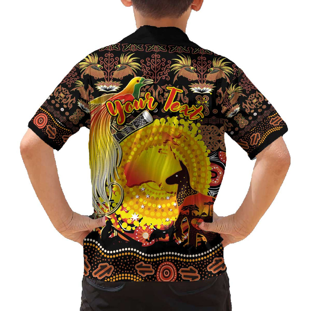 Personalized Australia and Papua New Guinea Together Family Matching Off The Shoulder Long Sleeve Dress and Hawaiian Shirt Kangaroo Aboriginal Art and Bird-of-paradise Oro Tribal Motifs - Aussie Hoodie